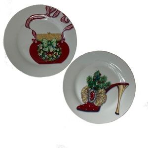 2 Piece Christmas Lunch Dessert Plate Set Punch Studio Holiday Couture